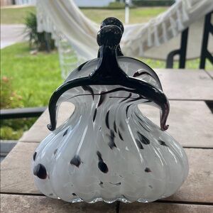 White and Black Handblown Art Glass Decorative Sculpture